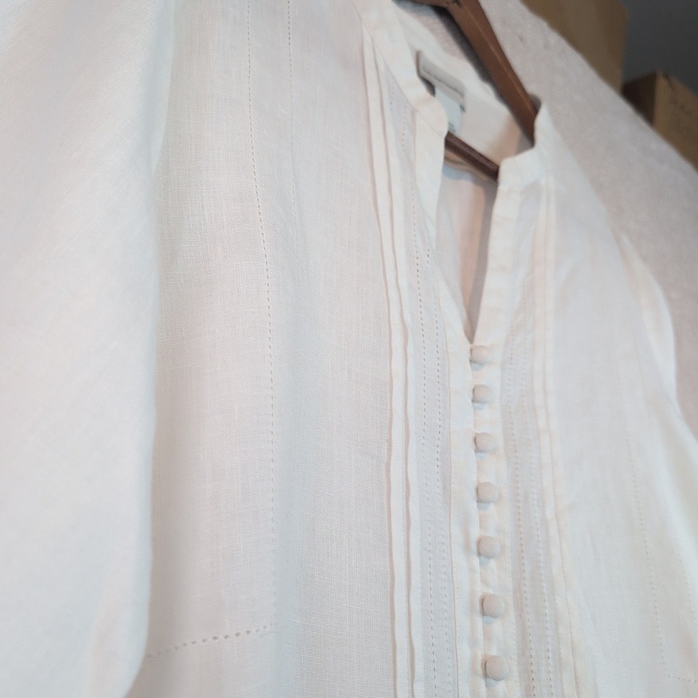 Soft Surroundings White 100% Linen Pintuck Tunic Top Wmns PM Office Cottagecore - Picture 3 of 11